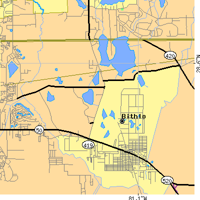 Zip code 32820 close-up map
