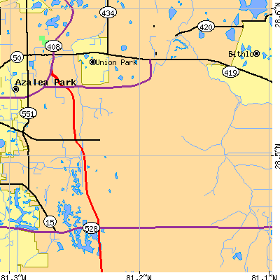 Zip code 32825 close-up map