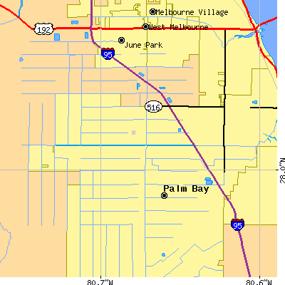 Zip code 32907 close-up map