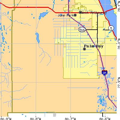 Zip code 32909 close-up map