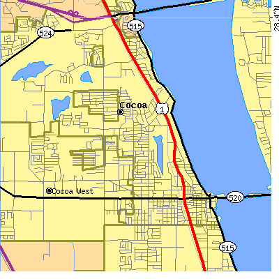 Zip code 32922 close-up map