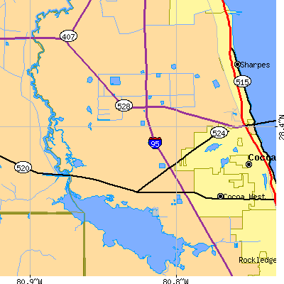 Zip code 32926 close-up map