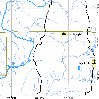 Zip code 36481 close-up map