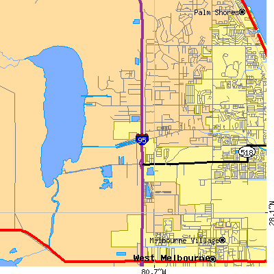 Zip code 32934 close-up map