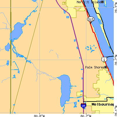 Zip code 32940 close-up map
