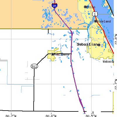 Zip code 32948 close-up map