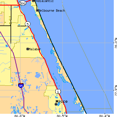 Zip code 32951 close-up map