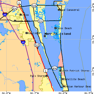 Zip code 32952 close-up map