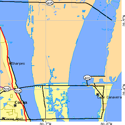 Zip code 32953 close-up map
