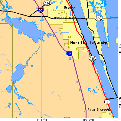 Zip code 32955 close-up map