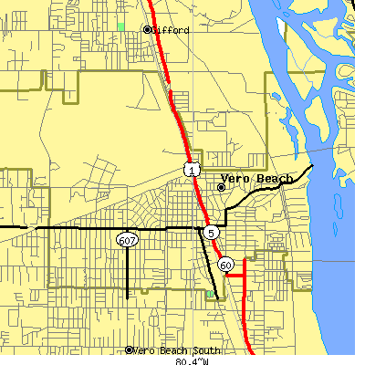 Zip code 32960 close-up map