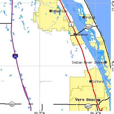 Zip code 32967 close-up map