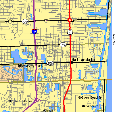 Zip code 33009 close-up map