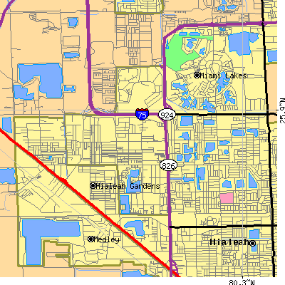 Zip code 33016 close-up map