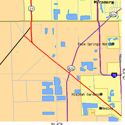 Zip code 33018 close-up map
