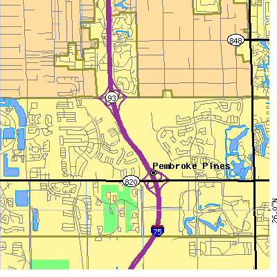 Zip code 33028 close-up map
