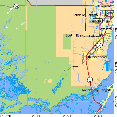 Zip code 33034 close-up map