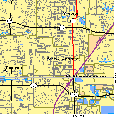 Zip code 33068 close-up map