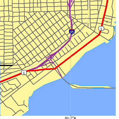 Zip code 33129 close-up map