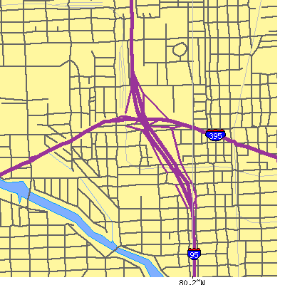 Zip code 33136 close-up map
