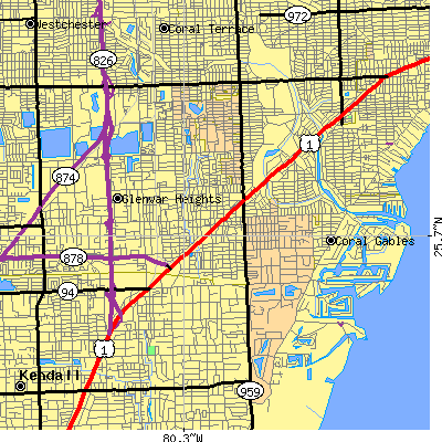 Zip code 33143 close-up map