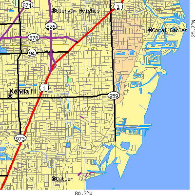 Zip code 33156 close-up map