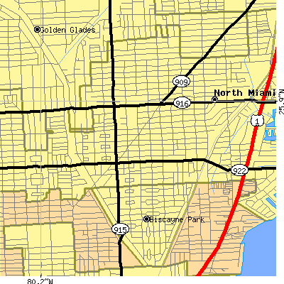Zip code 33161 close-up map