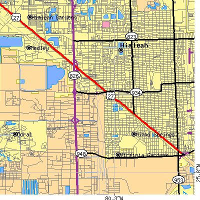 Zip code 33166 close-up map