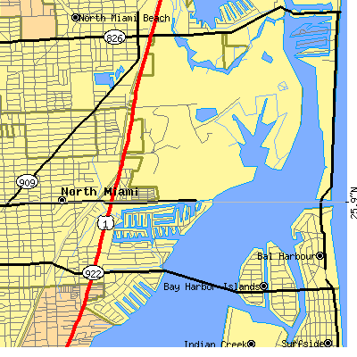 Zip code 33181 close-up map