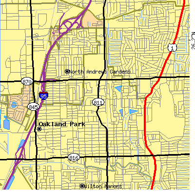 Zip code 33334 close-up map