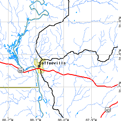 Zip code 36524 close-up map