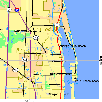 Zip code 33404 close-up map