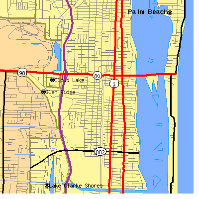 Zip code 33405 close-up map