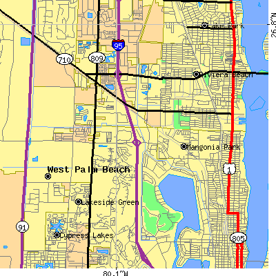 Zip code 33407 close-up map