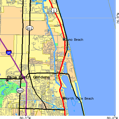 Zip code 33408 close-up map
