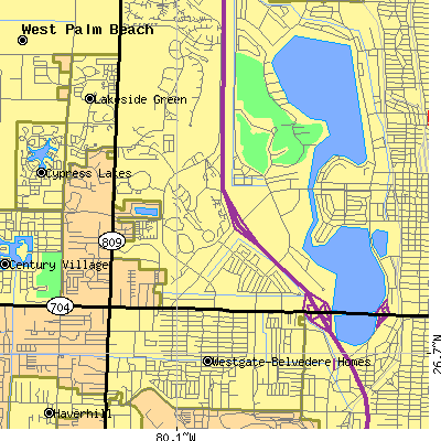 Zip code 33409 close-up map