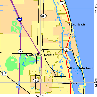 Zip code 33410 close-up map