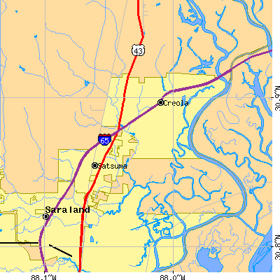 Zip code 36525 close-up map