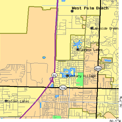 Zip code 33417 close-up map