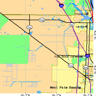 Zip code 33418 close-up map