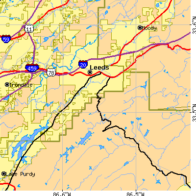 Zip code 35094 close-up map