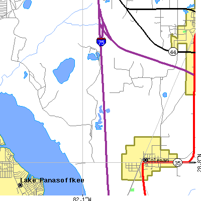 Zip code 33521 close-up map