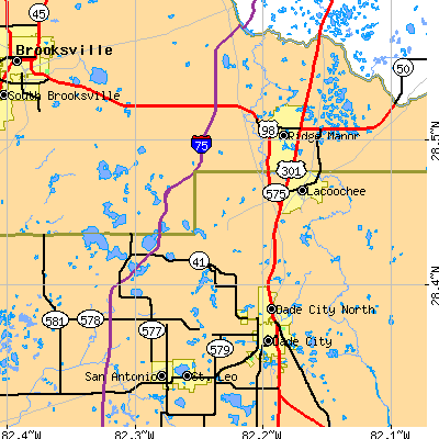 Zip code 33523 close-up map