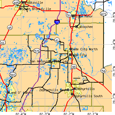 Zip code 33525 close-up map