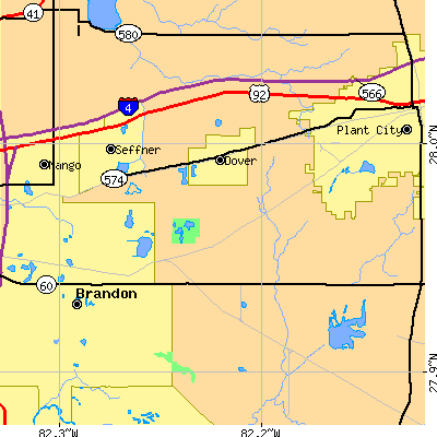 Zip code 33527 close-up map