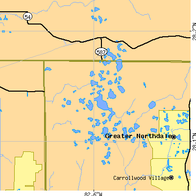 Zip code 33556 close-up map