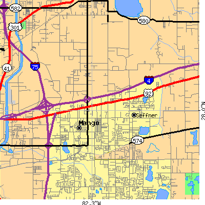 Zip code 33584 close-up map