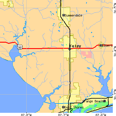 Zip code 36535 close-up map