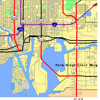 Zip code 33605 close-up map