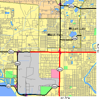 Zip code 33614 close-up map
